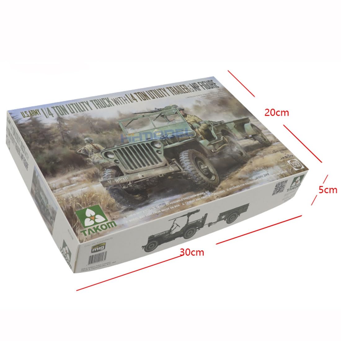 花田制造 TAKOM 2126 U.S. Army 1/4 Ton Utility Truck with 1/4 Ton Utility Trailer & MP Figure, 1/35 Scale Military Truck Model Kit