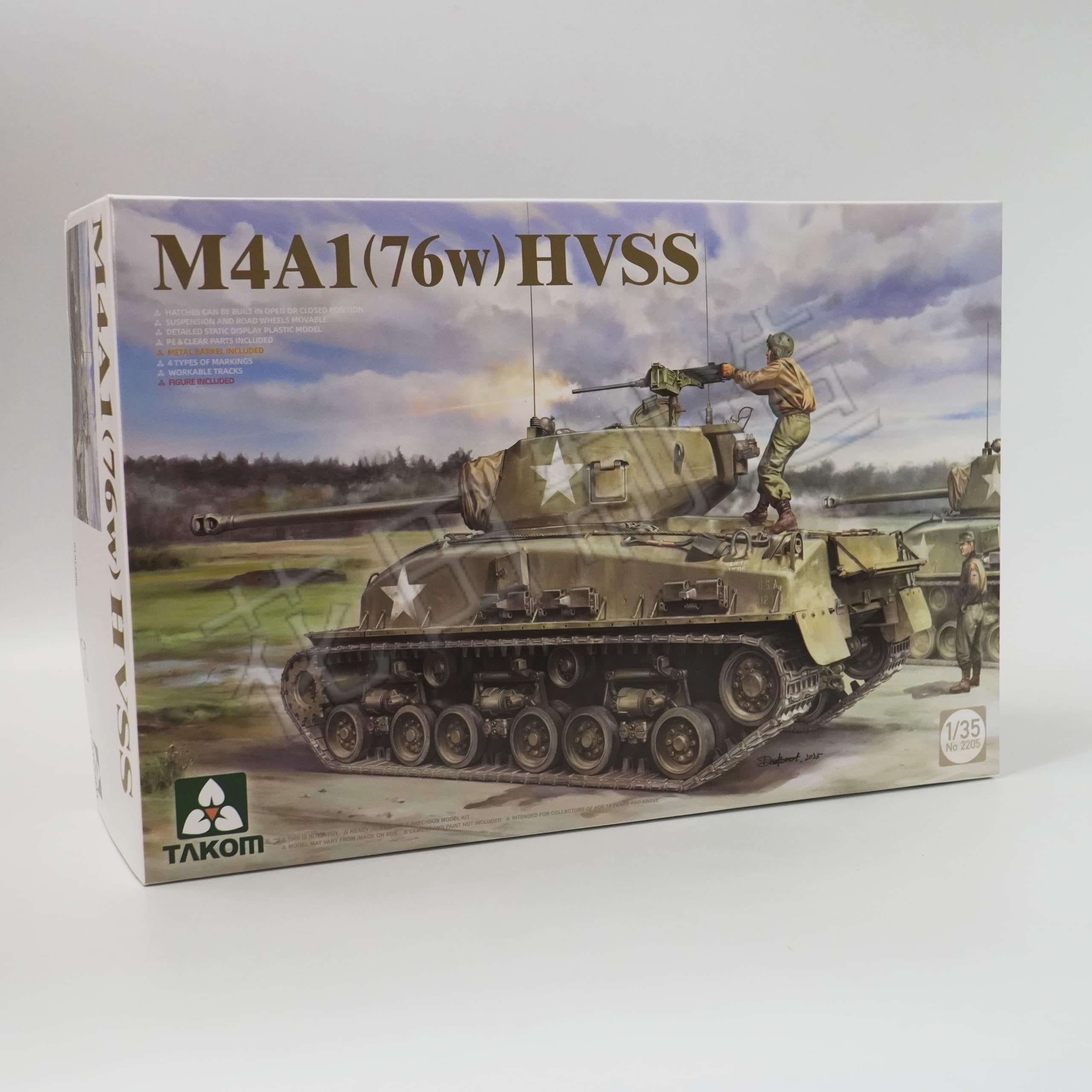 Takom 2205, 1/35 Scale,  M4A1(76W) HVSS Tank Military Model Kit