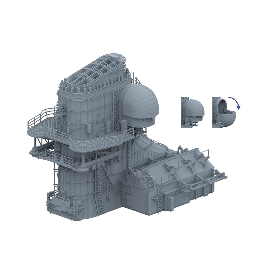 花田制造 Bismarck's Chimney & Hangar YZ-122 3D Print Model Kit, 1/700 Scale, Military Battleship Detail Part