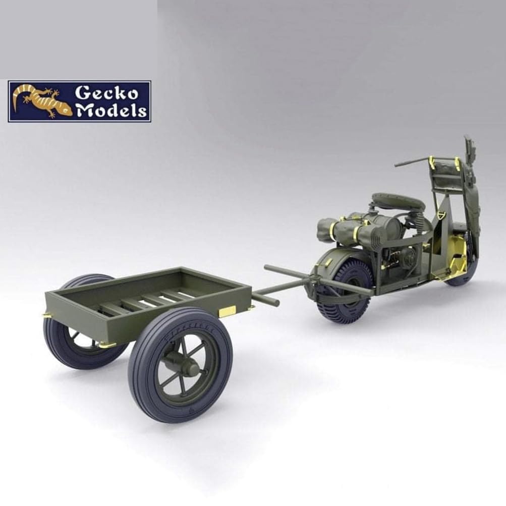 花田制造 Gecko Models 35GM0041 M53 Scooter Cushman w/John Wood M3A4 Utility Hand Cart Mod. 1943 & US Paratroopers (Set 1), 1/35 Scale Military Model Kit