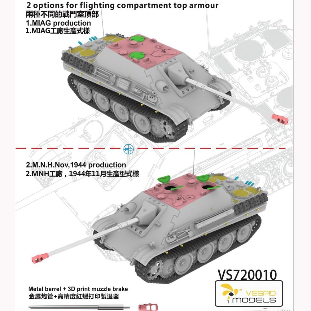 花田制造 Jagdpanther Sdkfz.173 G1 Late Production Tank Model Kit, 1/72 Scale, Vespid Models VS720010