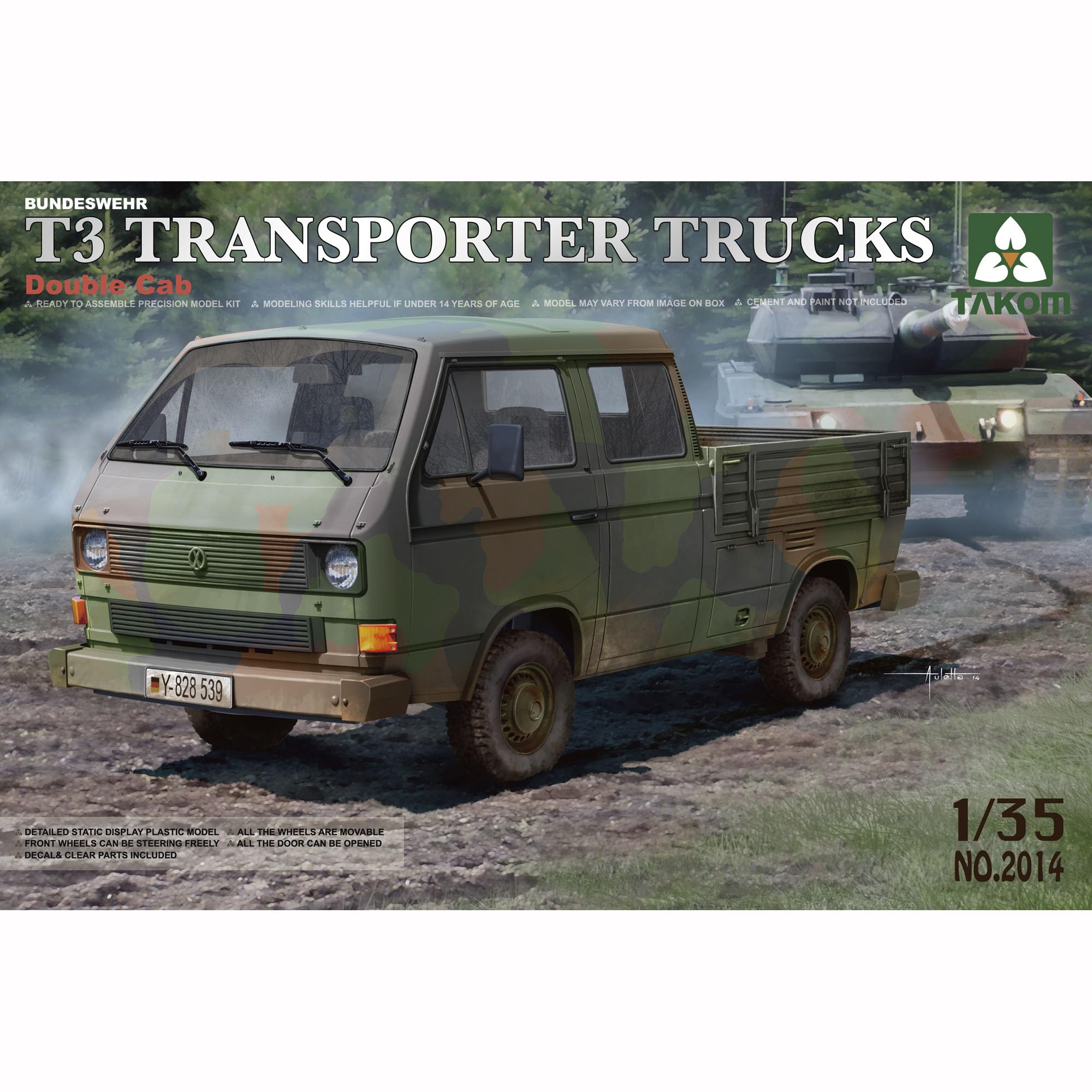 TAKOM 2014 1/35 Scale Bundeswehr T3 Transporter Trucks Double CAB Kit, Bundeswehr Edition