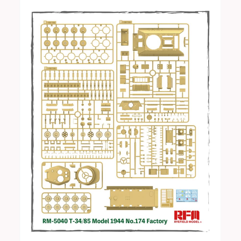 花田制造 RFM T-34/85 Tank Model 1944 No.174 Factory, 1/35 Scale Military Model Kit
