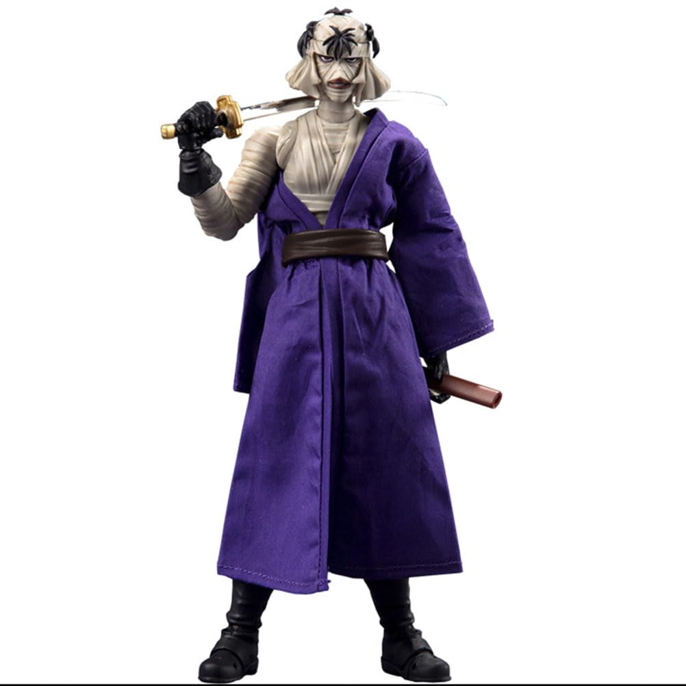 Shishio Makoto,Himura Kenshin Action Figure, Purple Robe Samurai Model with Sword, Collectible Anime Character,1/12 Scale 17cm,Rurouni Kenshin Meiji Kenkaku Roman Tan