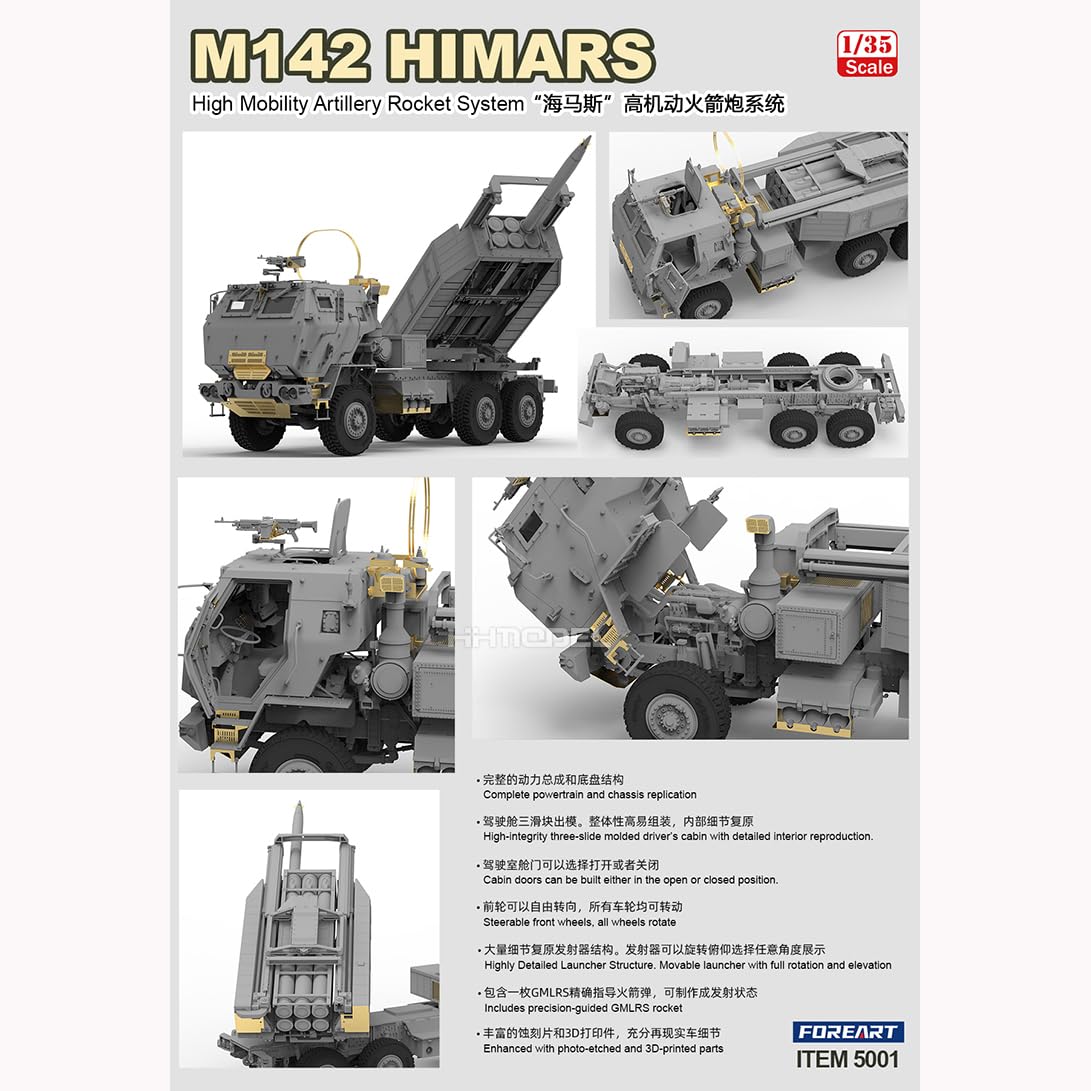 FOREART 5001 M142 HIMARS High Mobility Artillery Rocket System 1/35 Scale Model Kit