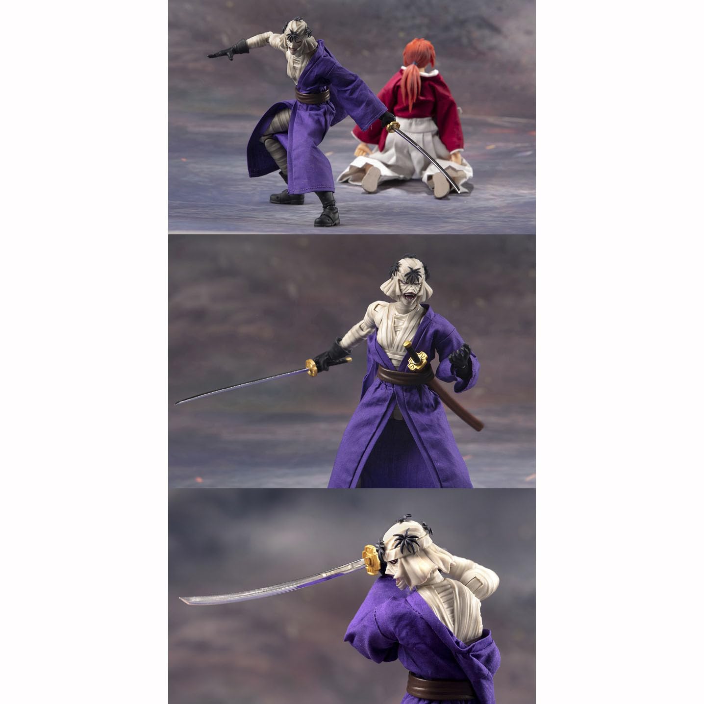 Shishio Makoto,Himura Kenshin Action Figure, Purple Robe Samurai Model with Sword, Collectible Anime Character,1/12 Scale 17cm,Rurouni Kenshin Meiji Kenkaku Roman Tan