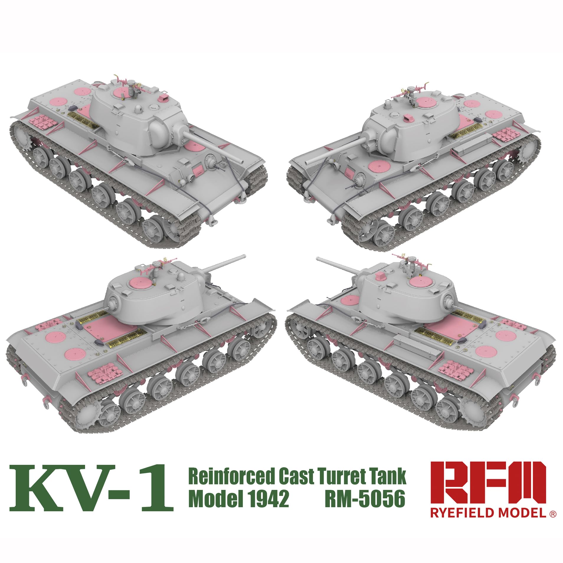 花田制造 RFM RM-5056 KV-1 Reinforced cast Turret Tank Model Kit, 1:35 Scale, 1942 Version with Workable Track Links，Soviet Heavy Tank Model