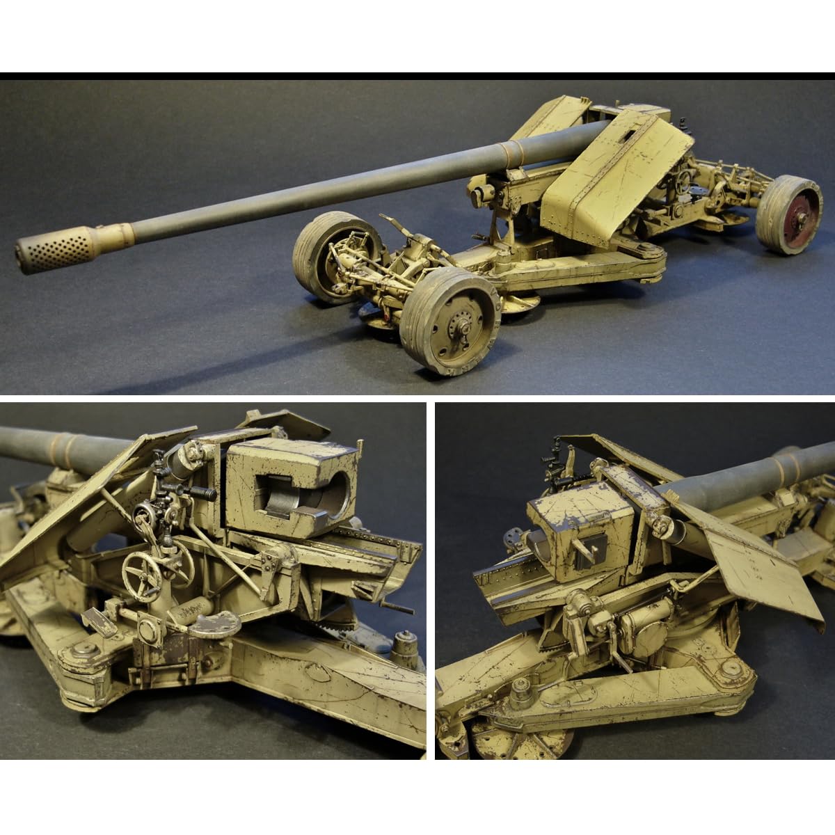 花田制造 G.W.H L3526 WWII German Krupp 12.8cm PAK 44 High Velocity Anti-Tank Gun Model Kit, 1/35 Scale, Military