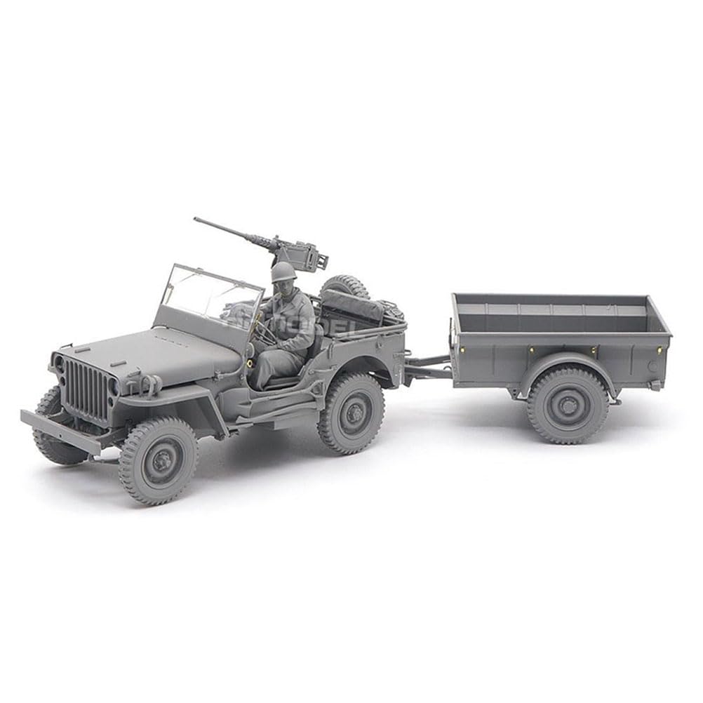 花田制造 TAKOM 2126 U.S. Army 1/4 Ton Utility Truck with 1/4 Ton Utility Trailer & MP Figure, 1/35 Scale Military Truck Model Kit