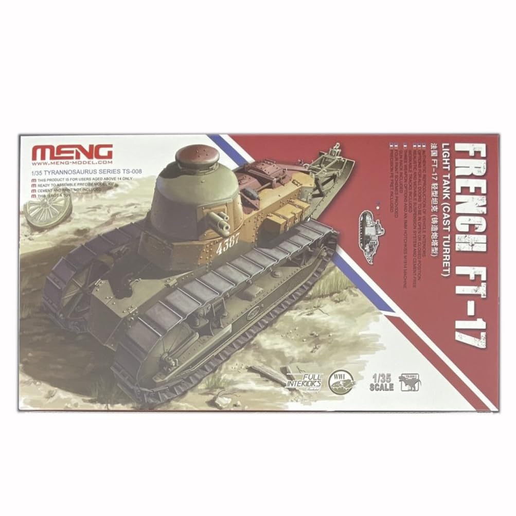 花田制造 Meng TS-008 French FT-17 Light Tank (CAST Turret), 1/35 Scale Military Model Kit, Full INTERIORS