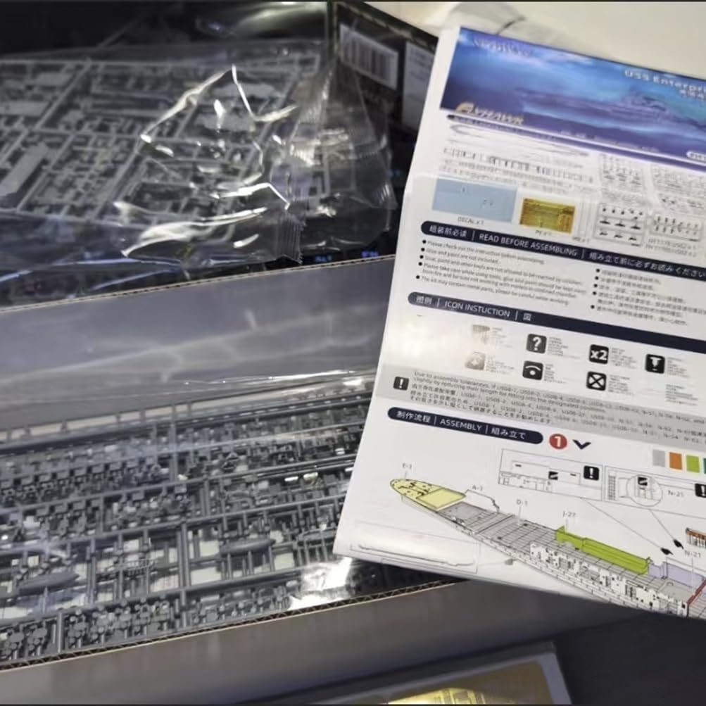花田制造 Flyhawk FH1178S USS Enterprise CV-6 1942.6 Aircraft Carrier Model Kit, 1/700 Scale, The Battle of Midway, with Photo-Etched Parts，Deluxe EDIYION Full Hull