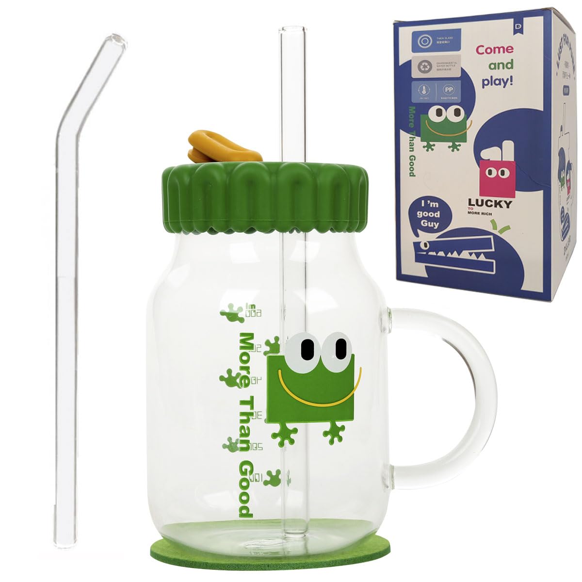 花田制造 Glass Mason Jar with Handle - 29oz Glass Mug with Silicone Lids and Straws - Drinking Glasses for Overnight Oats & Glass Iced Coffee Cup, Tumbler for Iced Drinks,Tea, Lemonade, Boba & More，Gift