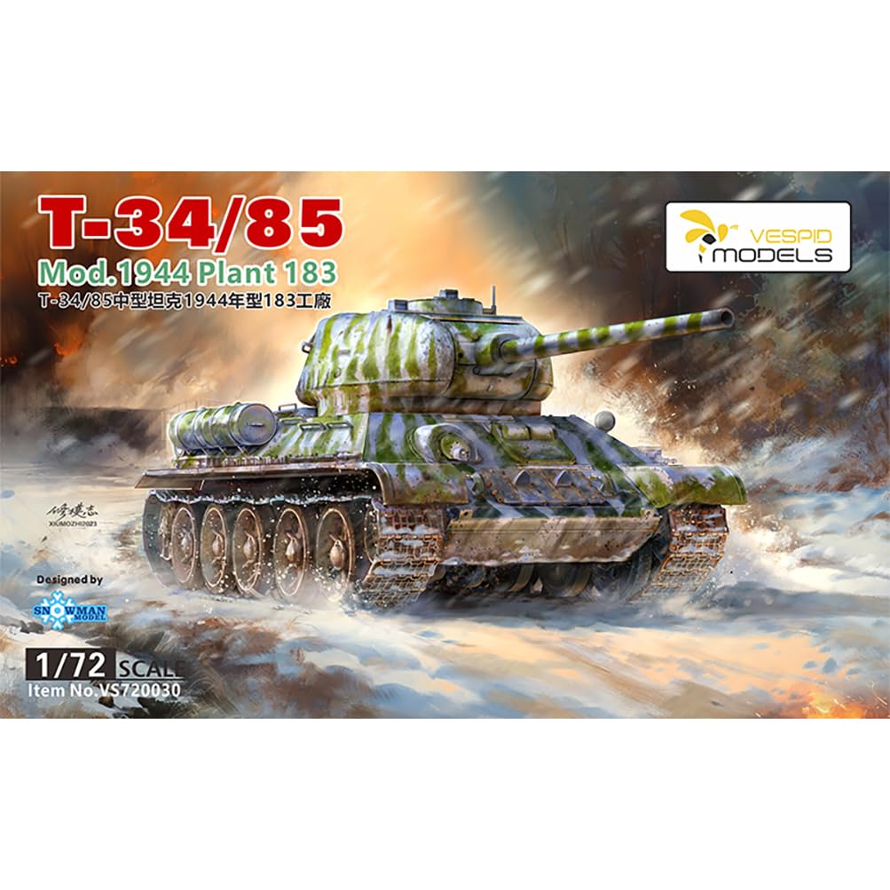 Vespid Models VS720030 T-34/85 Tank Model Kit, 1/72 Scale, Mod. 1944 Plant 183
