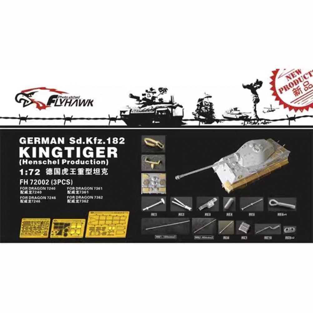 花田制造 FLYHAWK German Sd.Kfz.182 KINGTIGER (Henschel Production) FH72002 (3PCS) for Dragon 7240/7361/7362/7236 Photoetch Enhancement Parts Photoetch Set Etched Parts Tank Model Kits Super Detail