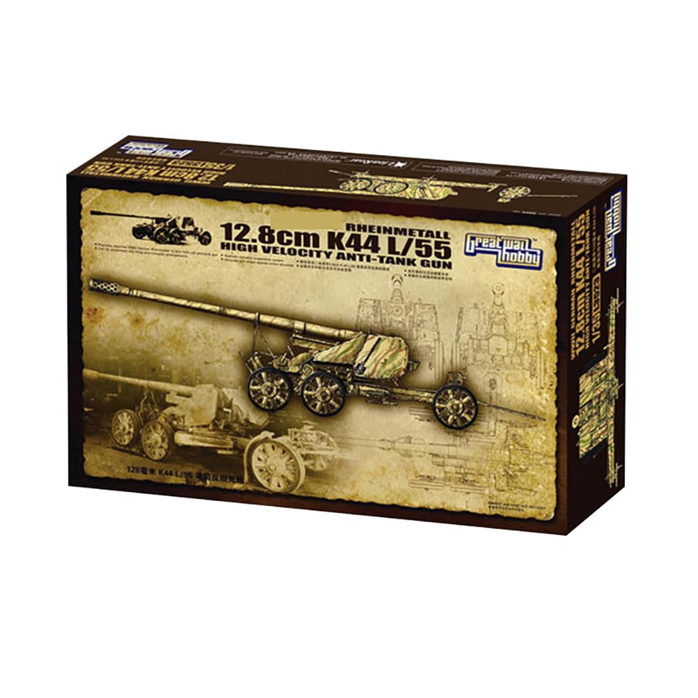 花田制造 G.W.H L3523 Great Wall Hobby 12.8cm K44 L/55 Anti-Tank Gun Model Kit, 1/35 Scale, Military Vehicle