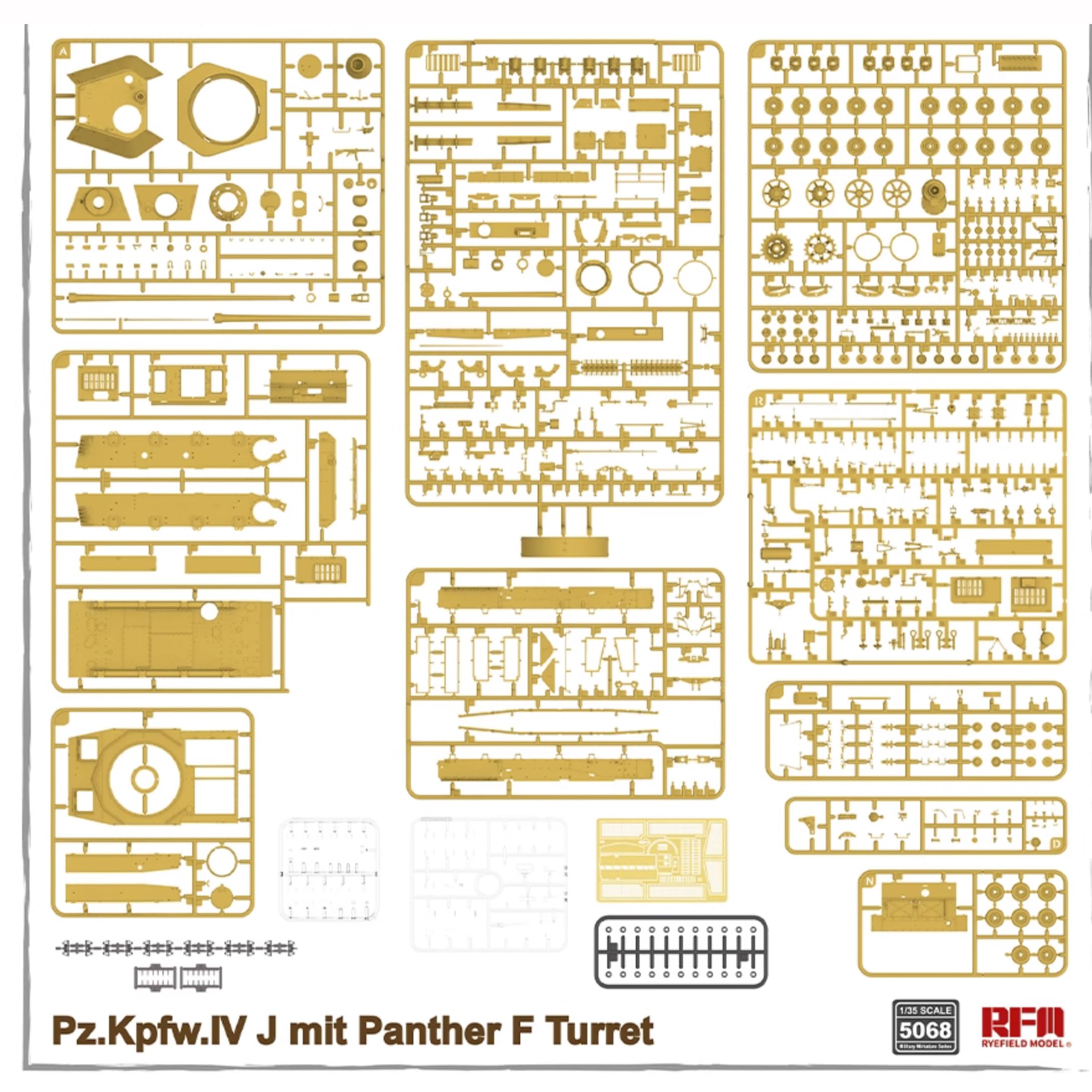 花田制造 RFM 5068 Pz.Kpfw.IV J mit Panther F Turret, 1/35 Scale Military Tank Model Kit