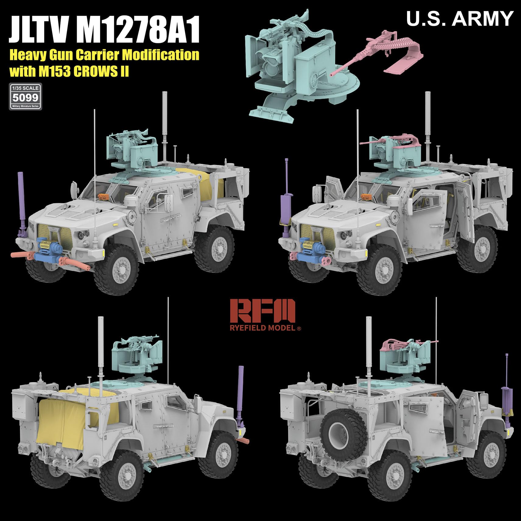 花田制造 RFM5099 JLTV M1278A1 Heavy Gun Carrier Modification with M153 Crows II Military Vehicle Model Kit, 1/35 Scale,Slovenian Armed Forces U.S.Army 2in1