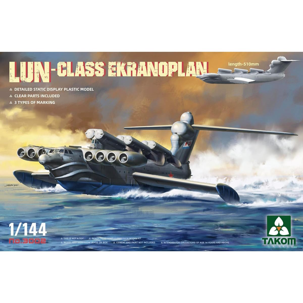 花田制造 Takom 3002 LUN-Class Ekranoplan 1/144 Scale Static Display Model Kit,Clear Parts Included